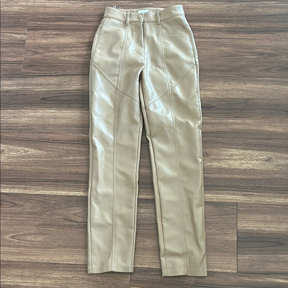 High-Waisted Tan Faux Leather Pants